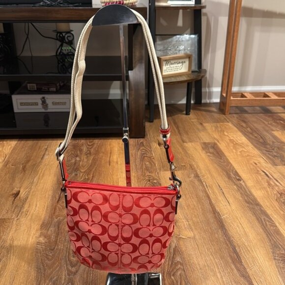 Coach Cherry Red Signature Swing Pleated F42835 Crossbody/Shoulder/Waist Bag NWT - Picture 9 of 16